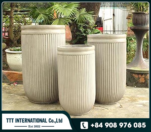 Luxury Tall round striped concrete planter